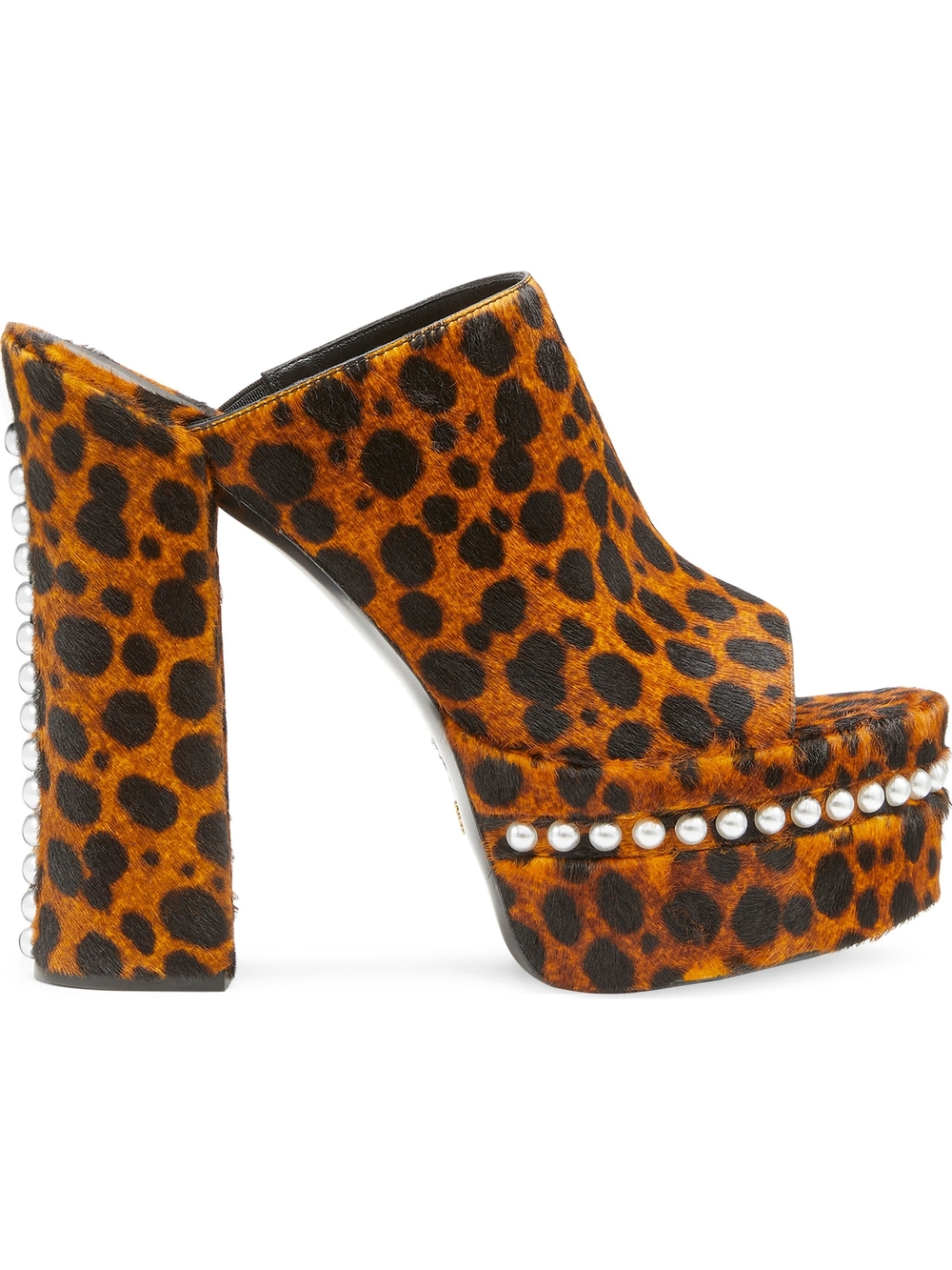 Nwt, Never Worn Stuart Weitzman Leopard Print Platform Pearl Trim Calfskin Slide - Picture 2 of 13